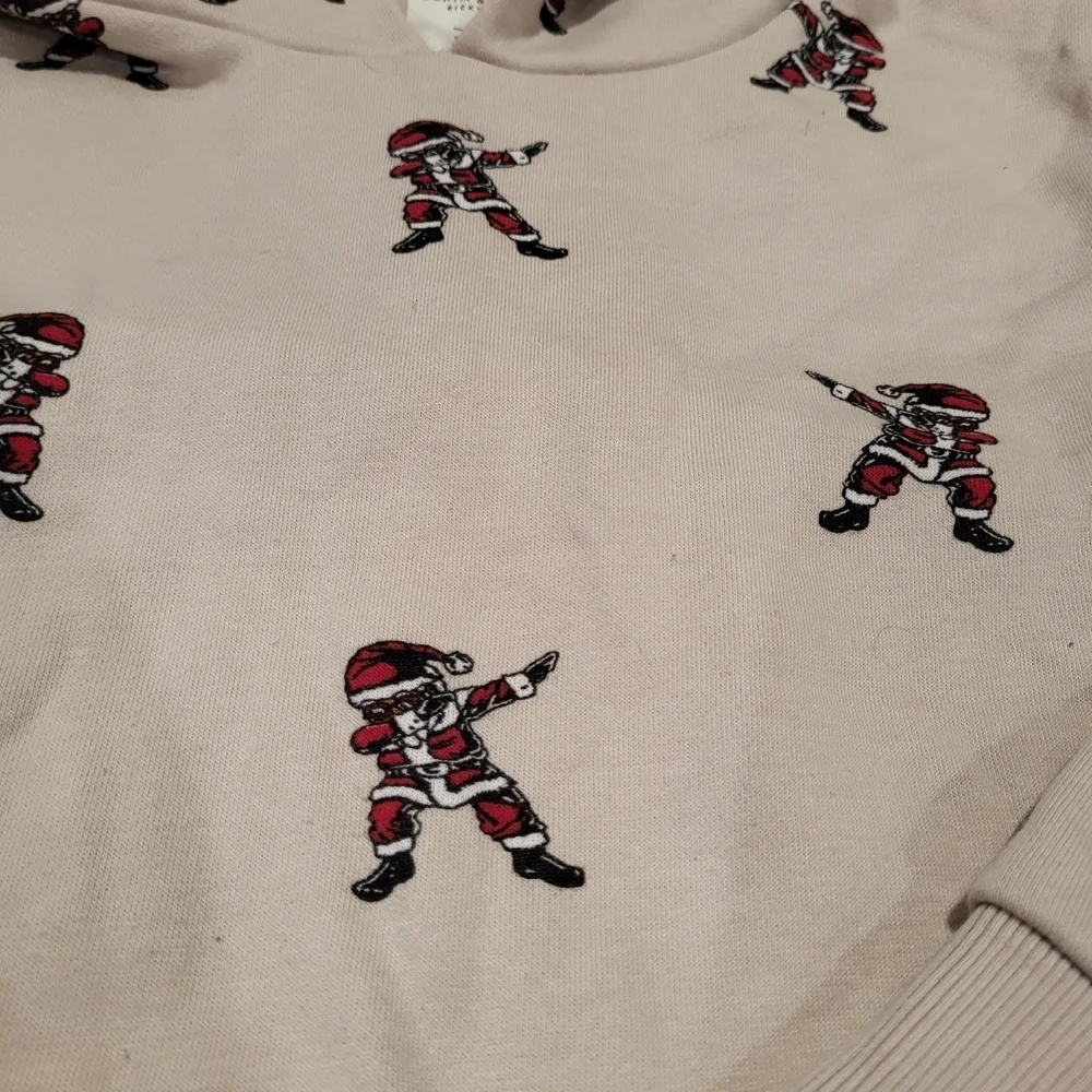 Denim & Flower Pullover Hoodie Tan with Santa Graphics Boys Size Medium
